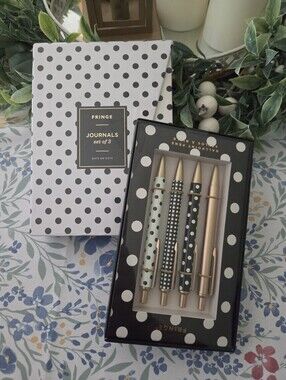Fringe Studio Black & Rose Gold Polka Dot Ballpoint Pen Set & Journals